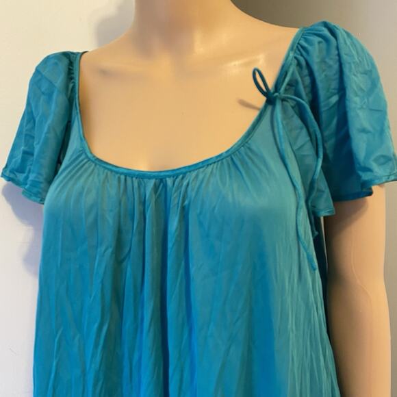 Vtg VanityFair Nightgown Robe Peignoir Everydaywear Nylon Turquoise USA Fairy S - Picture 7 of 8